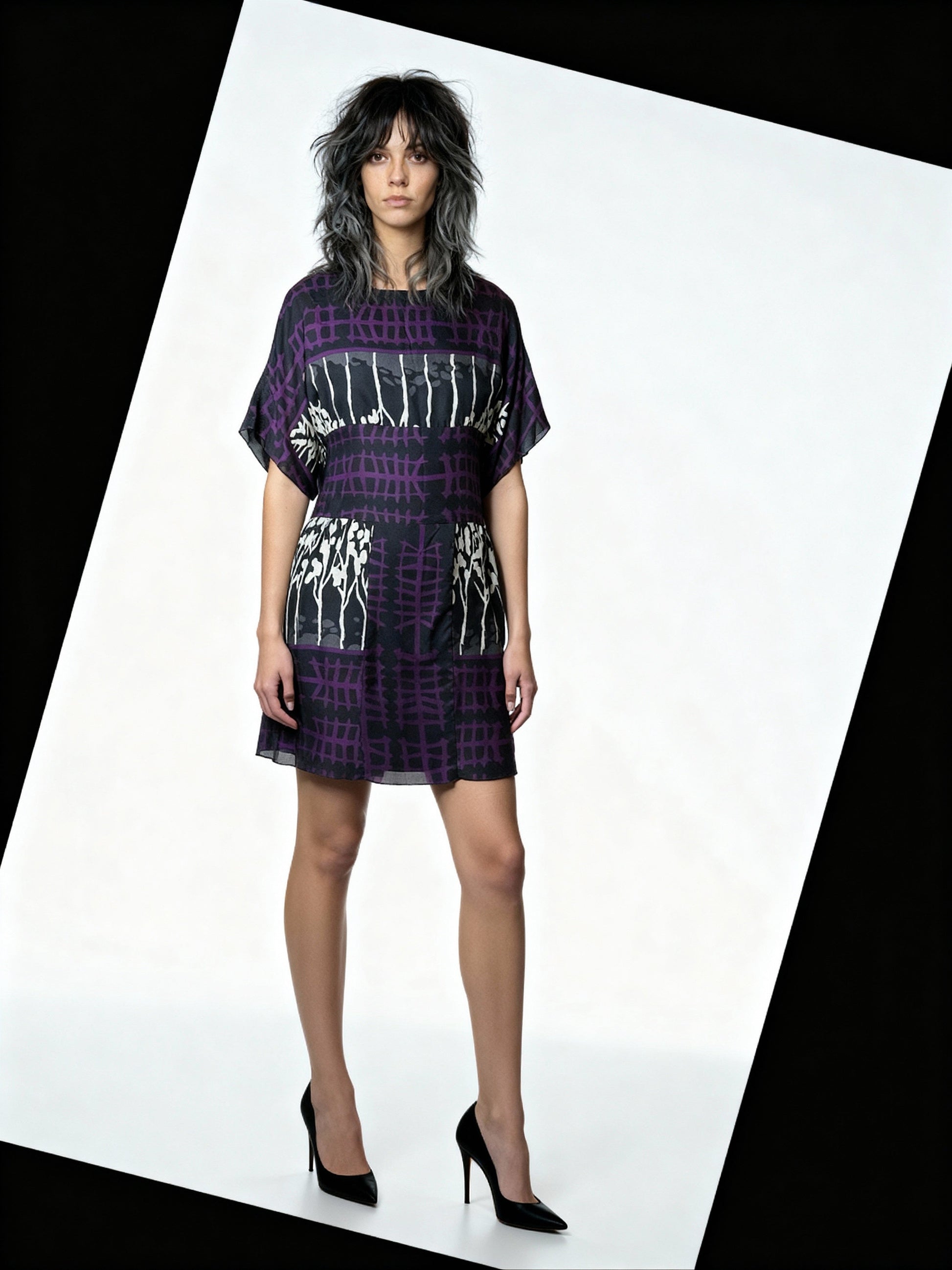 Original 1990's Vintage Purple / Black Dress UK 12 - 14
