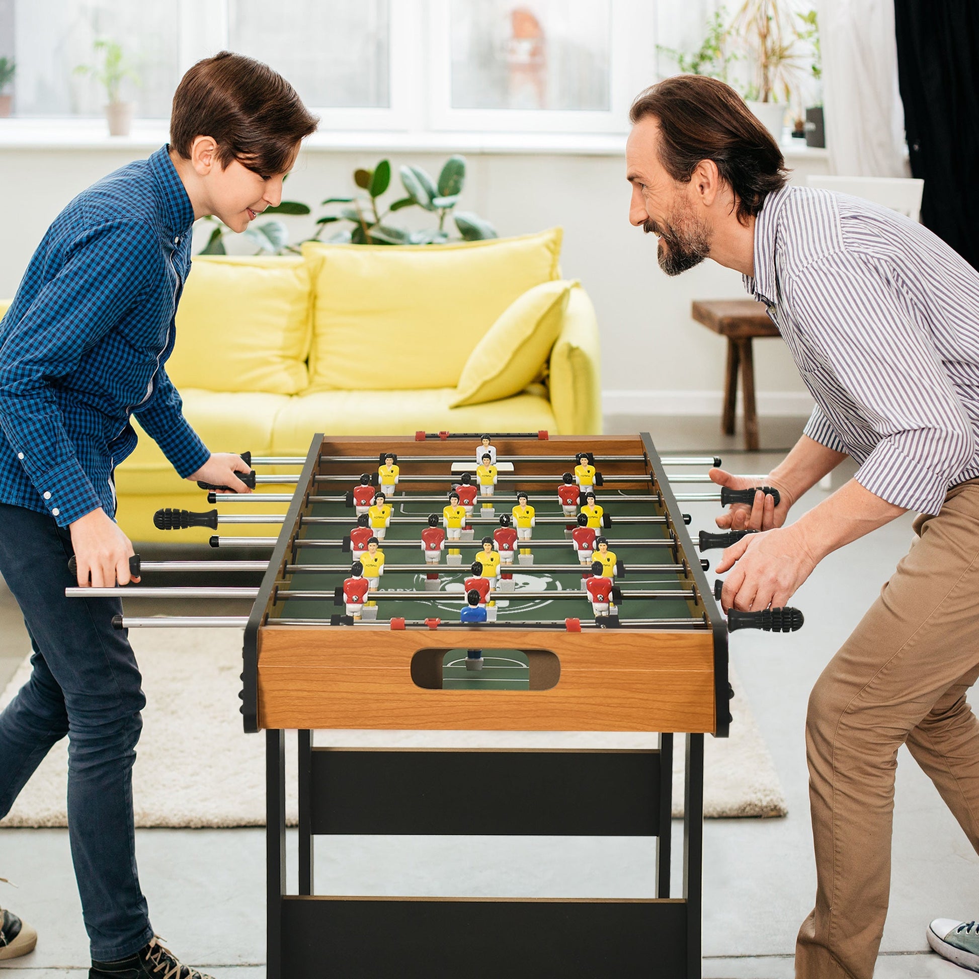 HOMCOM Folding Football Gaming Table Mini Football Soccer Table for Family Fun Indoor Play Sports