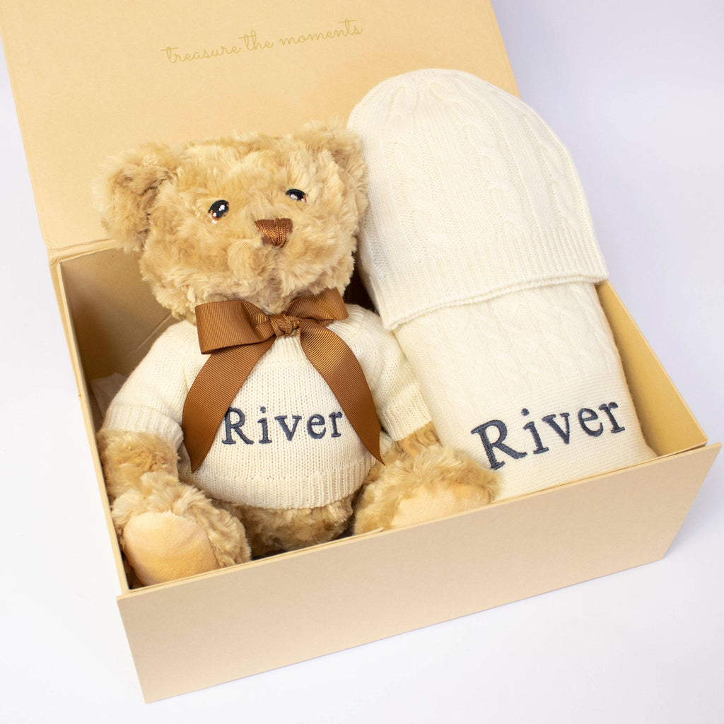 CASHMERE BLANKET AND TEDDY GIFT SET - IVORY