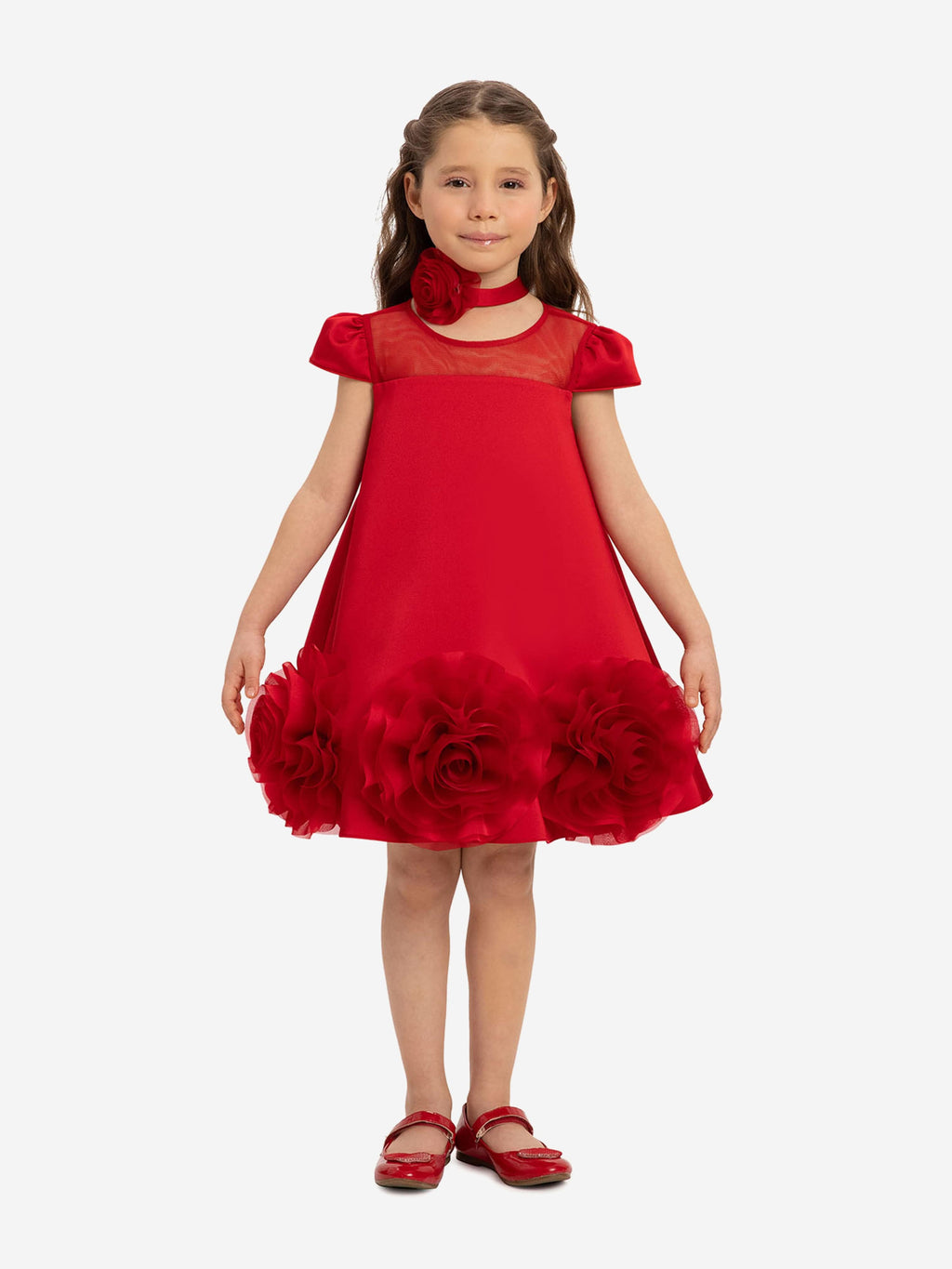 Girls Red Dress & Fleur with Flower Choker