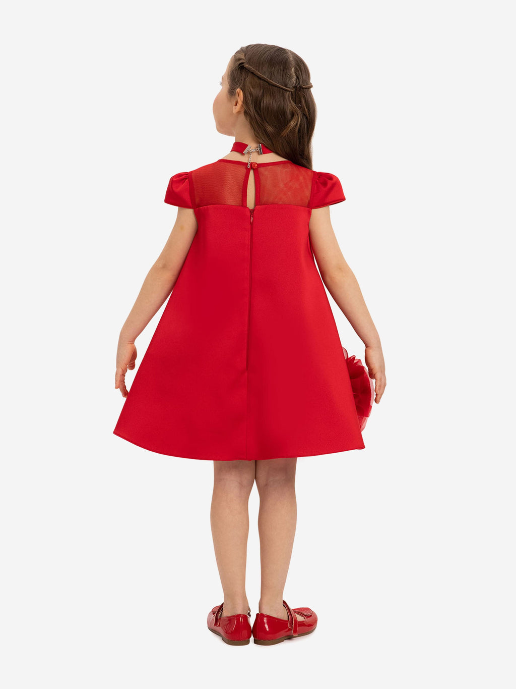 Girls Red Dress & Fleur with Flower Choker