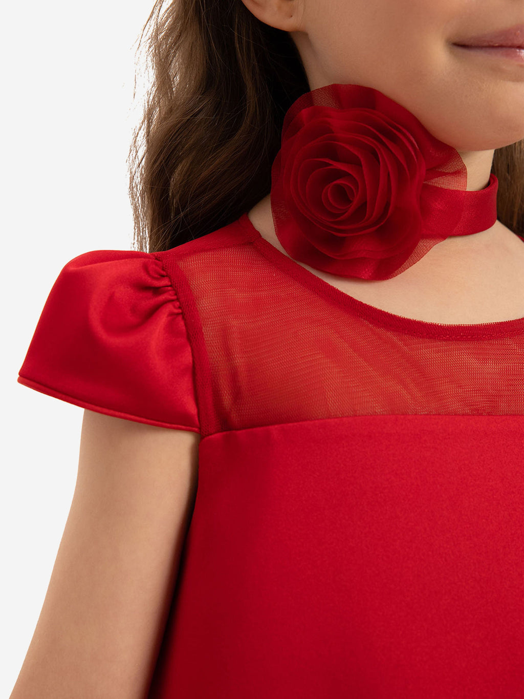 Girls Red Dress & Fleur with Flower Choker
