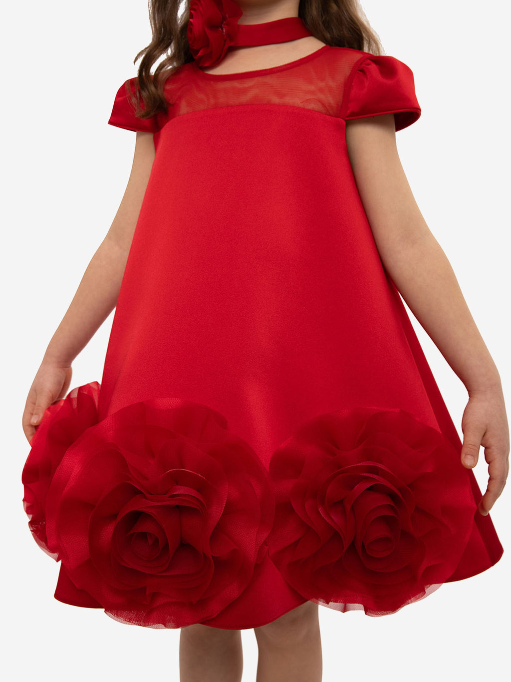 Girls Red Dress & Fleur with Flower Choker