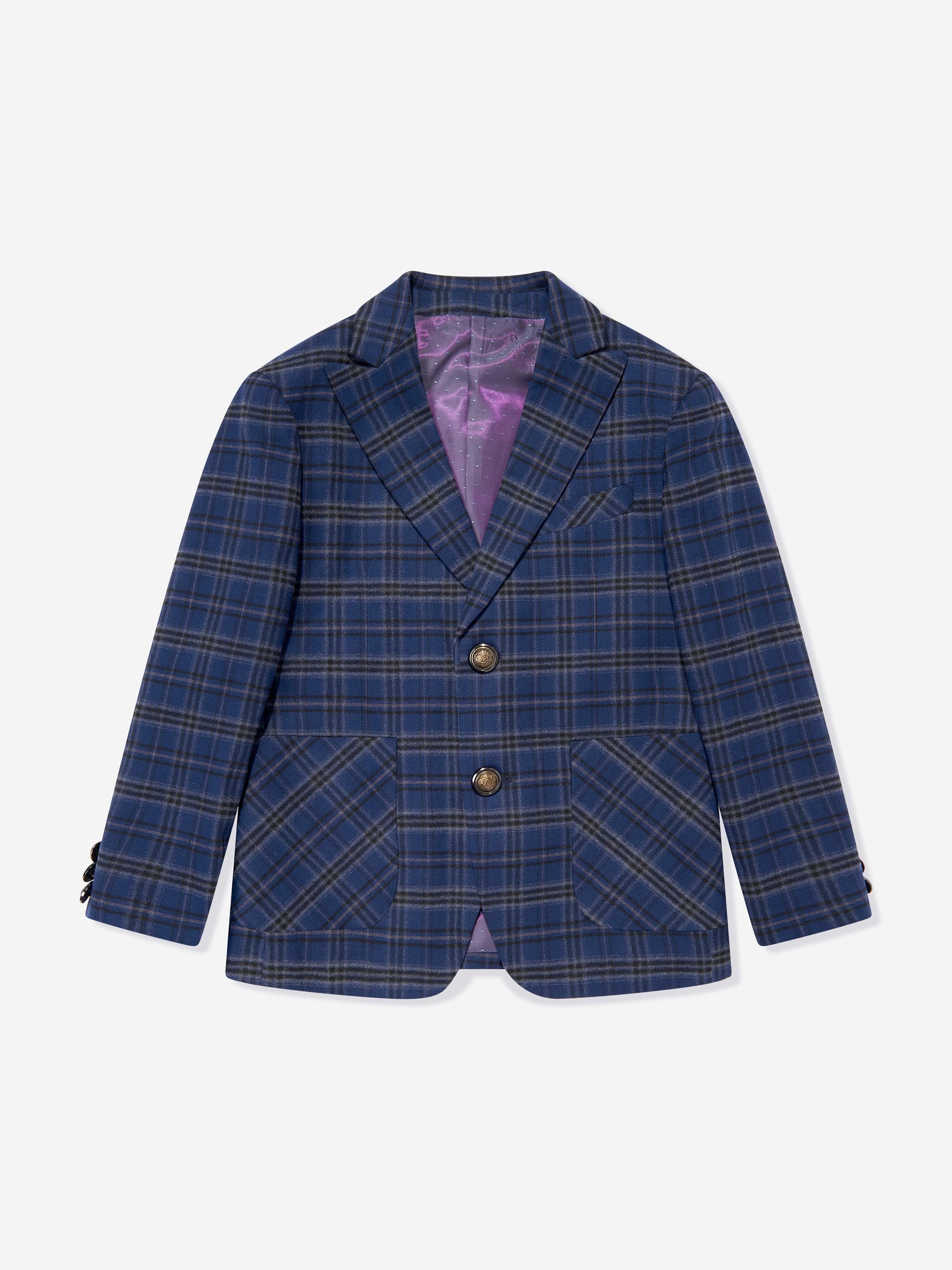 SUITLAB London Boys Navy Checked 3 Piece Suit Set