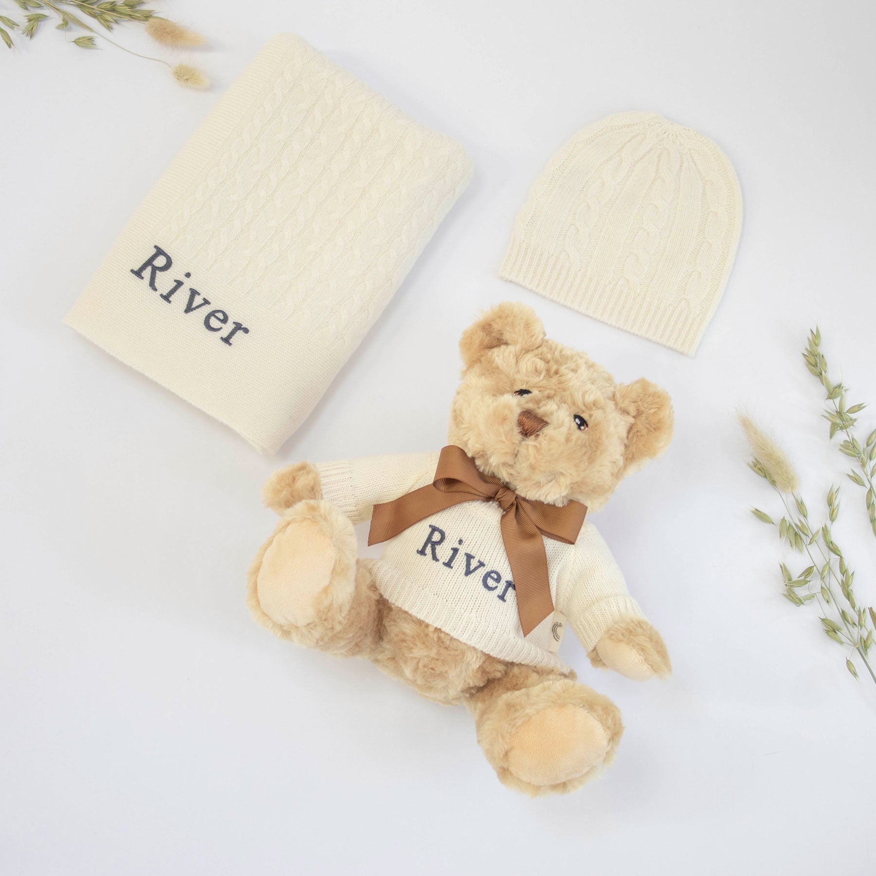 CASHMERE BLANKET AND TEDDY GIFT SET - IVORY