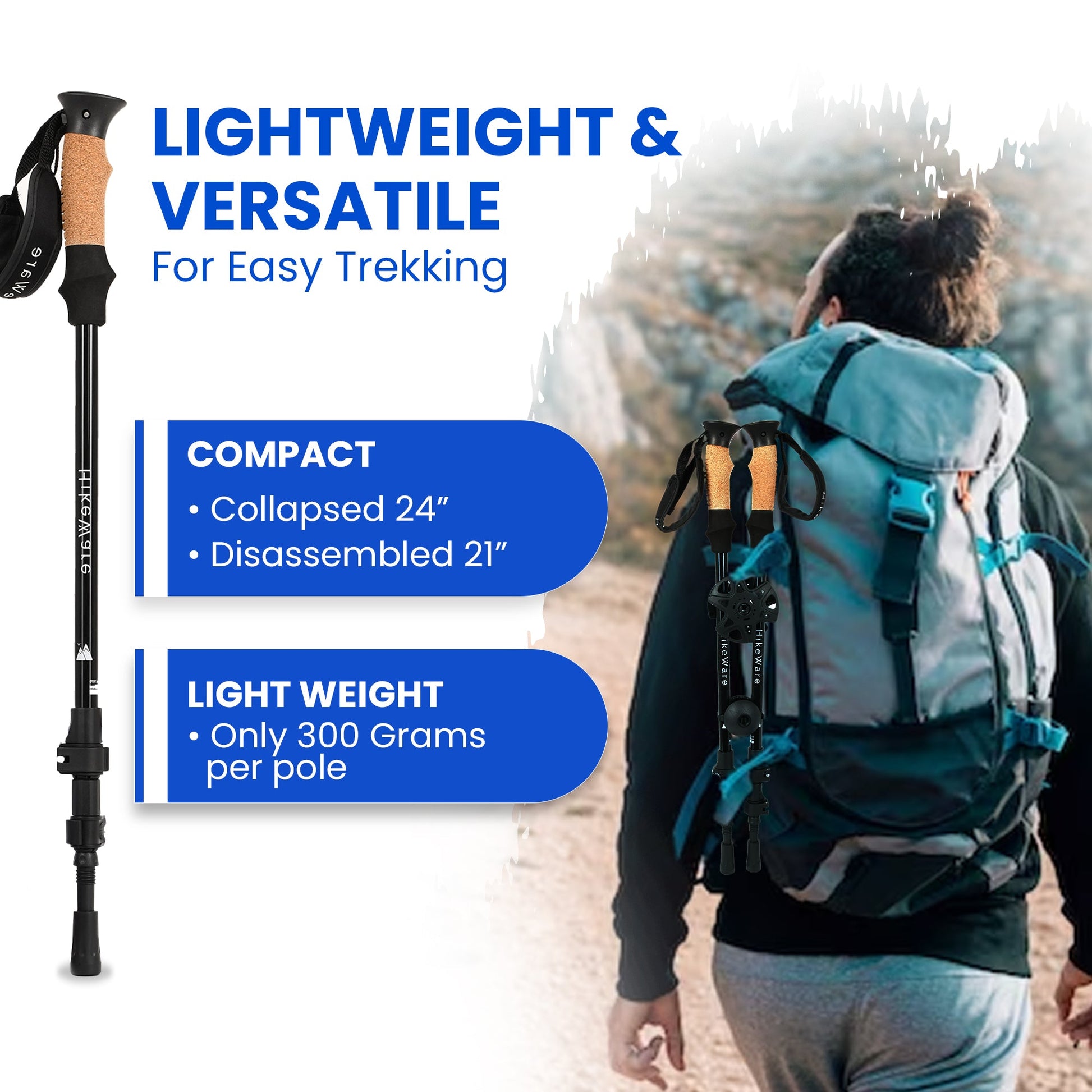 Set of 2 Adjustable Lightweight Aluminium Hiking Poles