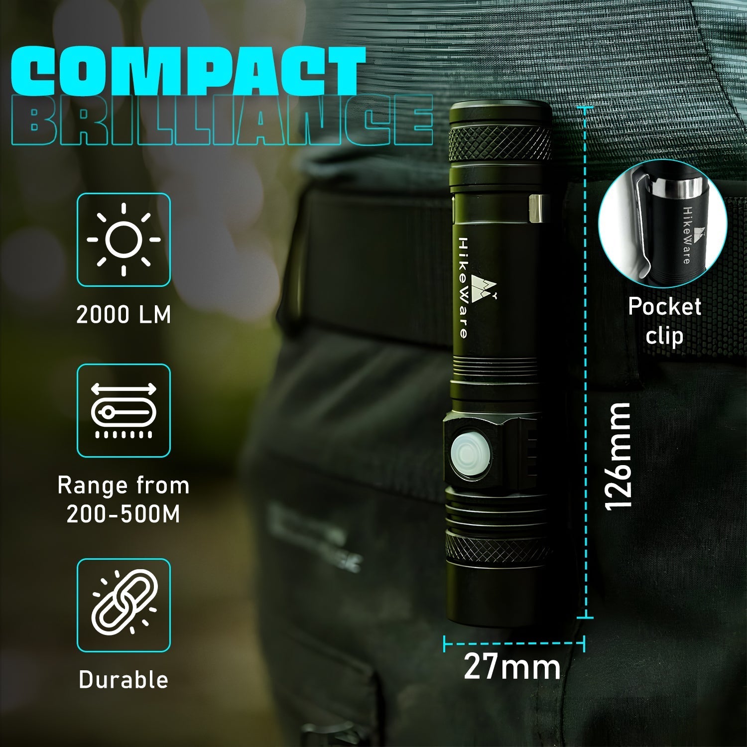 Ultra Bright LED Pocket Flashlight - 2000 Lumens