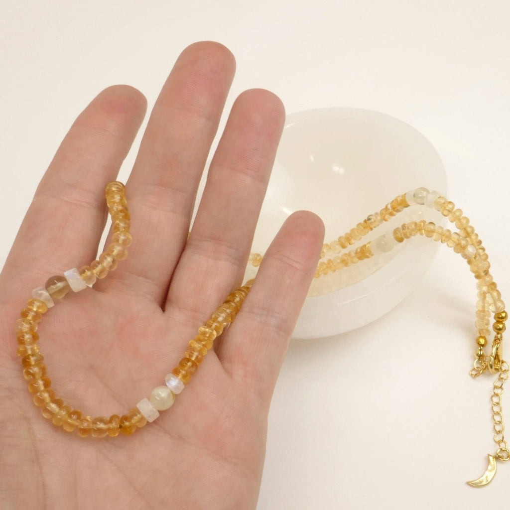 Citrine, Prenite, Moonstone Crystal & Gold Jewellery Set